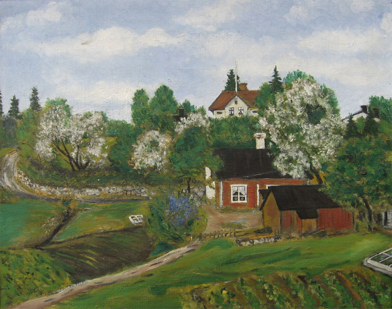 Oljemålning av första huset på Klinten